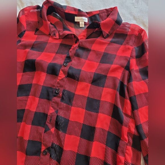 Charming Charlie sheer plaid button up - Picture 2 of 6
